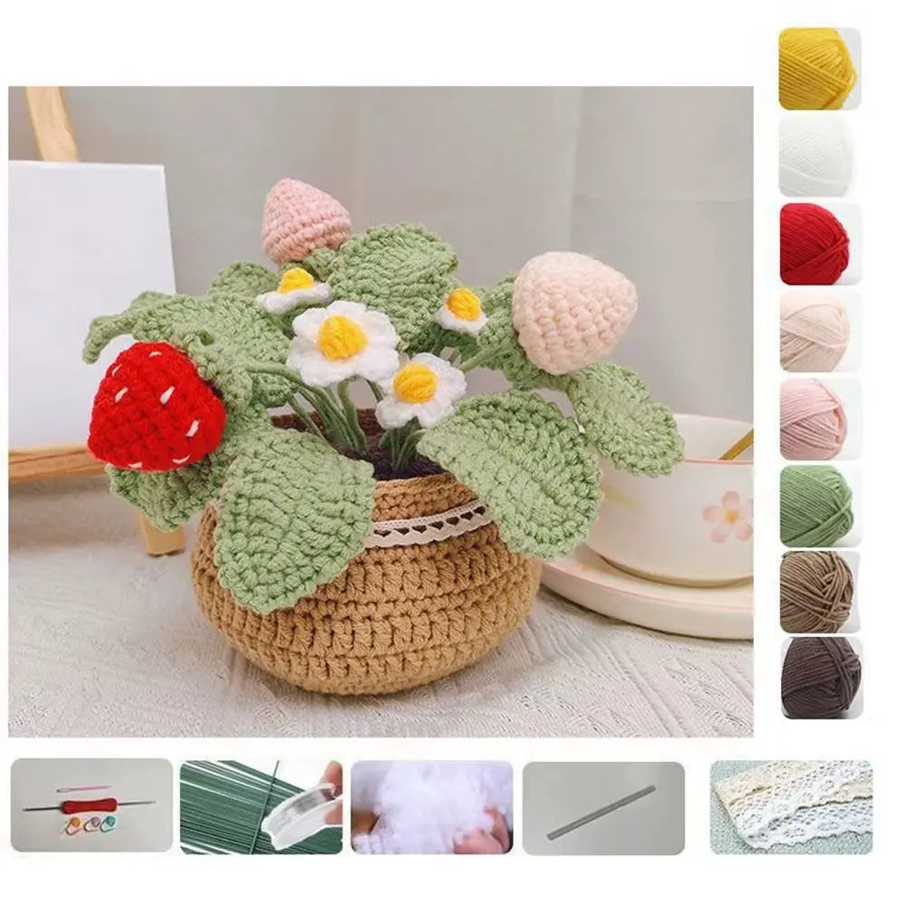 Handmade DIY Tulip Flowers Plant Potted Crochet Knitting Kit for Adults and Kids Crochet Starter Knitting Kit