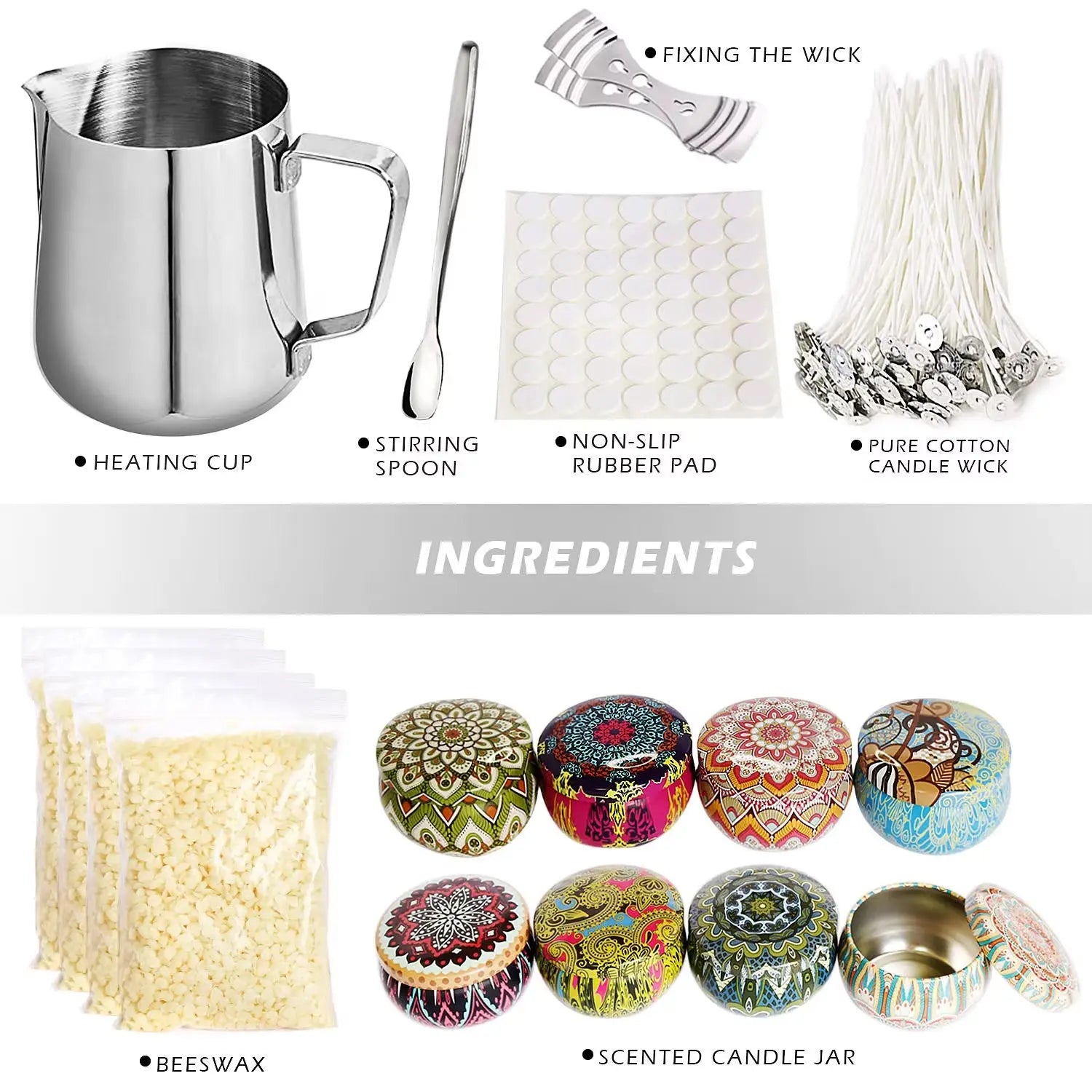 1 Set Candle Making Kit Pouring Pot Wicks Sticker DIY Candle Fixator Craft Tools DIY Handmade Candle Set with Cotton Core Holder