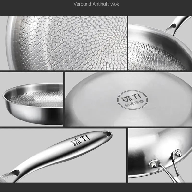26/28/30Cm German Pure Titanium Frying Pan Non-Stick Frying Pan Uncoated Fish Scale Hammer Pattern Titanium Alloy Cookware