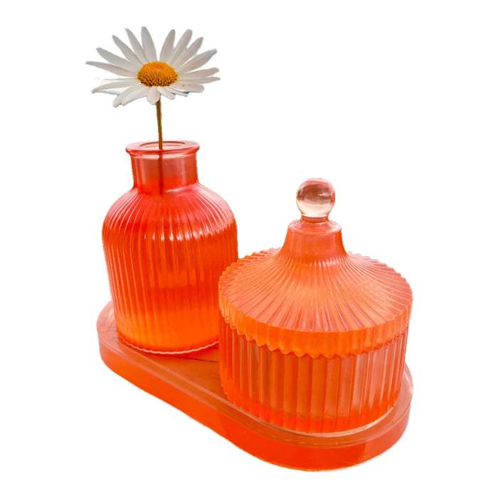 Exclusive 3-piece epoxy gift set – vase, jar and tray – orange