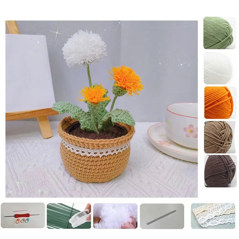 Handmade DIY Tulip Flowers Plant Potted Crochet Knitting Kit for Adults and Kids Crochet Starter Knitting Kit