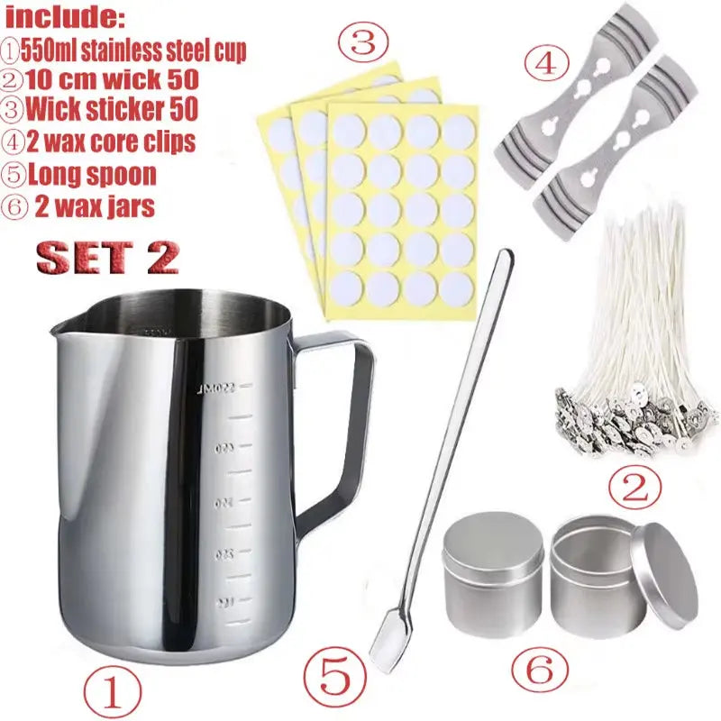 1 Set Candle Making Kit Pouring Pot Wicks Sticker DIY Candle Fixator Craft Tools DIY Handmade Candle Set with Cotton Core Holder