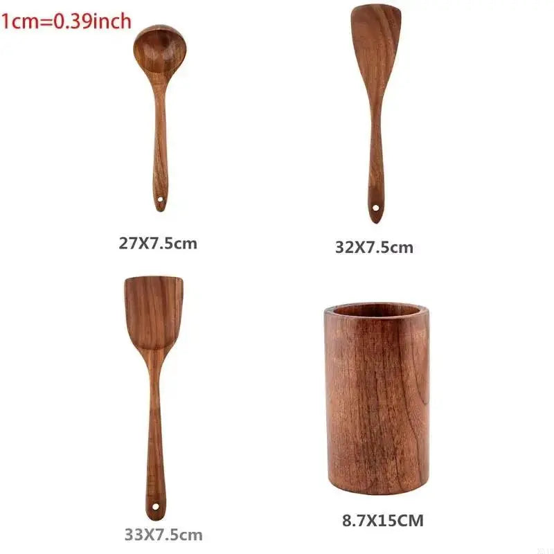 KX4B 8 Pieces Wooden Spatula Set Natural Teak Kitchenoden Spoon Cooking Utensils