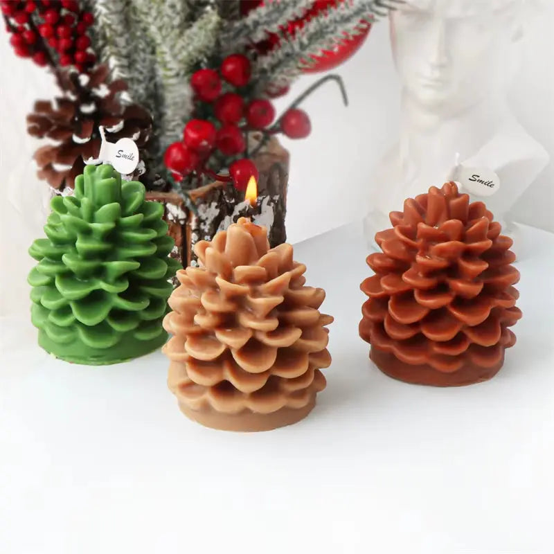 Christmas Tree Candle Mold Pine Cone Small and Large Pillar Taper Silicone Resin Mould Dinner Home Decor Gifts Wax
