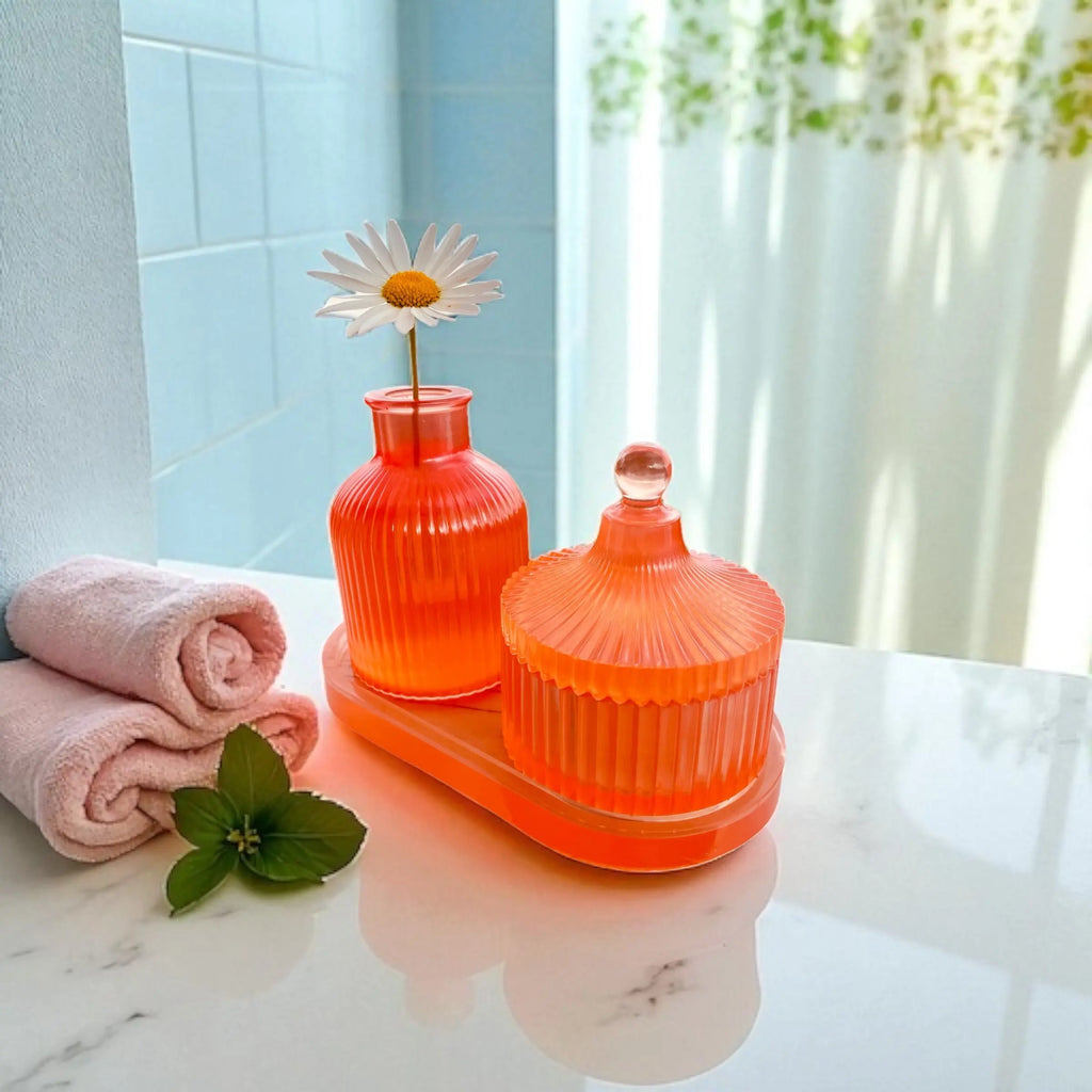 Dekorasjon, Eksklusivt 3-delers sett i Epoxy: Vase, krukke og oval brett Epoxy-Crafts