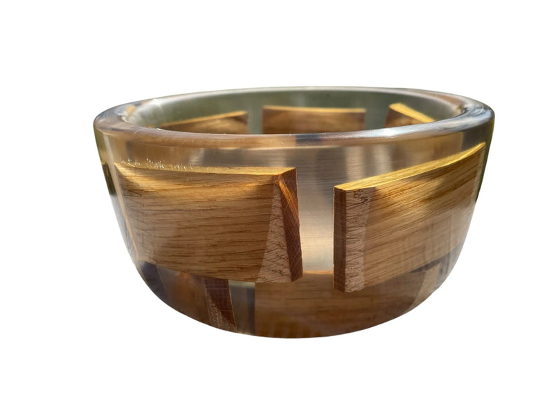 Hand-turned bowl – transparent black epoxy and oak – 18cm – Norway