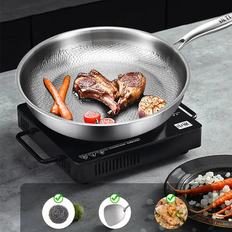 26/28/30Cm German Pure Titanium Frying Pan Non-Stick Frying Pan Uncoated Fish Scale Hammer Pattern Titanium Alloy Cookware
