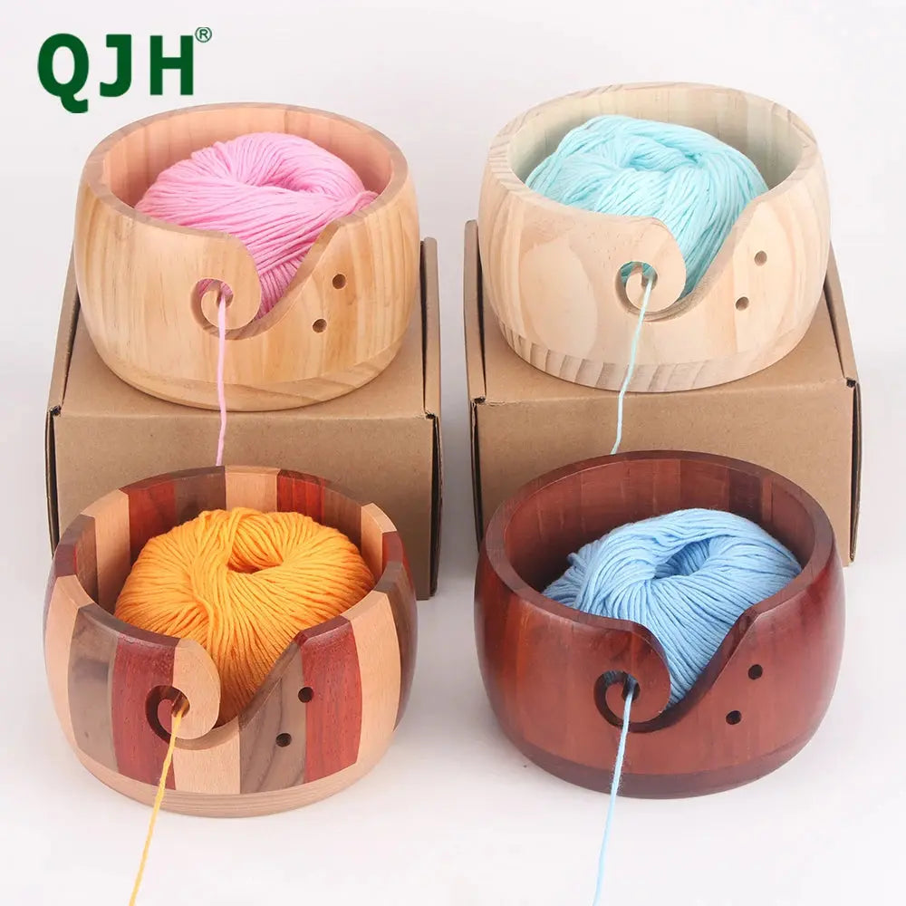 Wooden Yarn Bowl Knitting Yarn Bowls with Holes Crochet Bowl Holder Handmade Yarn Storage Bowl for DIY Knitting Crocheting